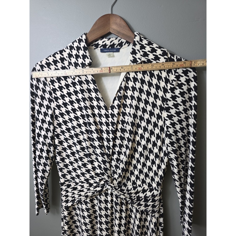 Tommy Hilfiger Dress Houndstooth Black Beige Midi Shift Sz 6 Preppy Academia - Picture 4 of 13